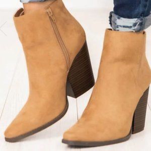 Pink Lily Cecily Brown Suede Booties